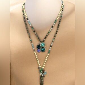 Heidi Daus Turquoise Pendant on a Multicolored Beaded layered Necklace